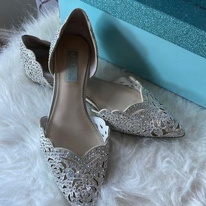 Sparkling ivory satin Betsey Johnson flats